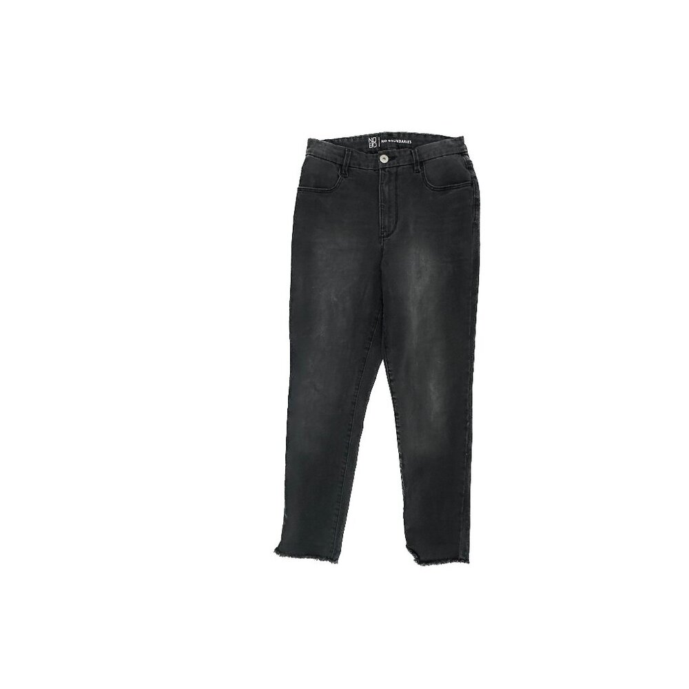 No Boundaries Skinny Jeans Women 11 Black Raw Hem Denim High Rise